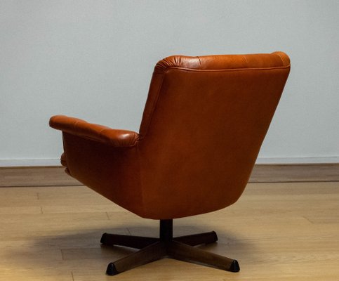 Cognac Leather Swivel Chair attributed to Göte Möbler Nässjö Sweden, 1960s-JE-1773464