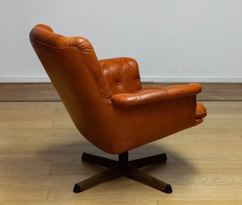 Cognac Leather Swivel Chair attributed to Göte Möbler Nässjö Sweden, 1960s-JE-1773464