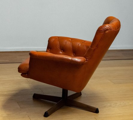 Cognac Leather Swivel Chair attributed to Göte Möbler Nässjö Sweden, 1960s-JE-1773464