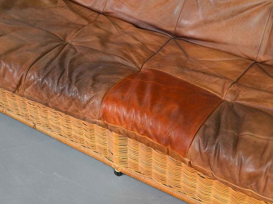 Cognac Patchwork Leather Sofa attributed to Gerard Van Den Berg, The Netherlands, 1970s-IXC-1411059