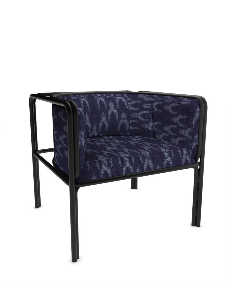 Collector Az1 Armchair Baldac Blue Fabric and Black Lacquered Metal by Francesco Zonca