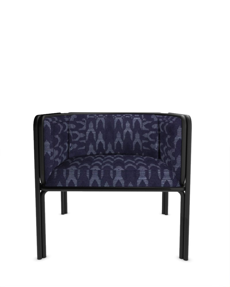 Collector Az1 Armchair Baldac Blue Fabric and Black Lacquered Metal by Francesco Zonca