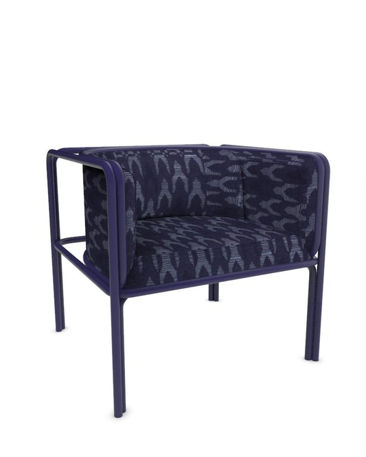 Collector Az1 Armchair Baldac Blue Fabric and Dark Blue Lacquered Metal by Francesco Zonca