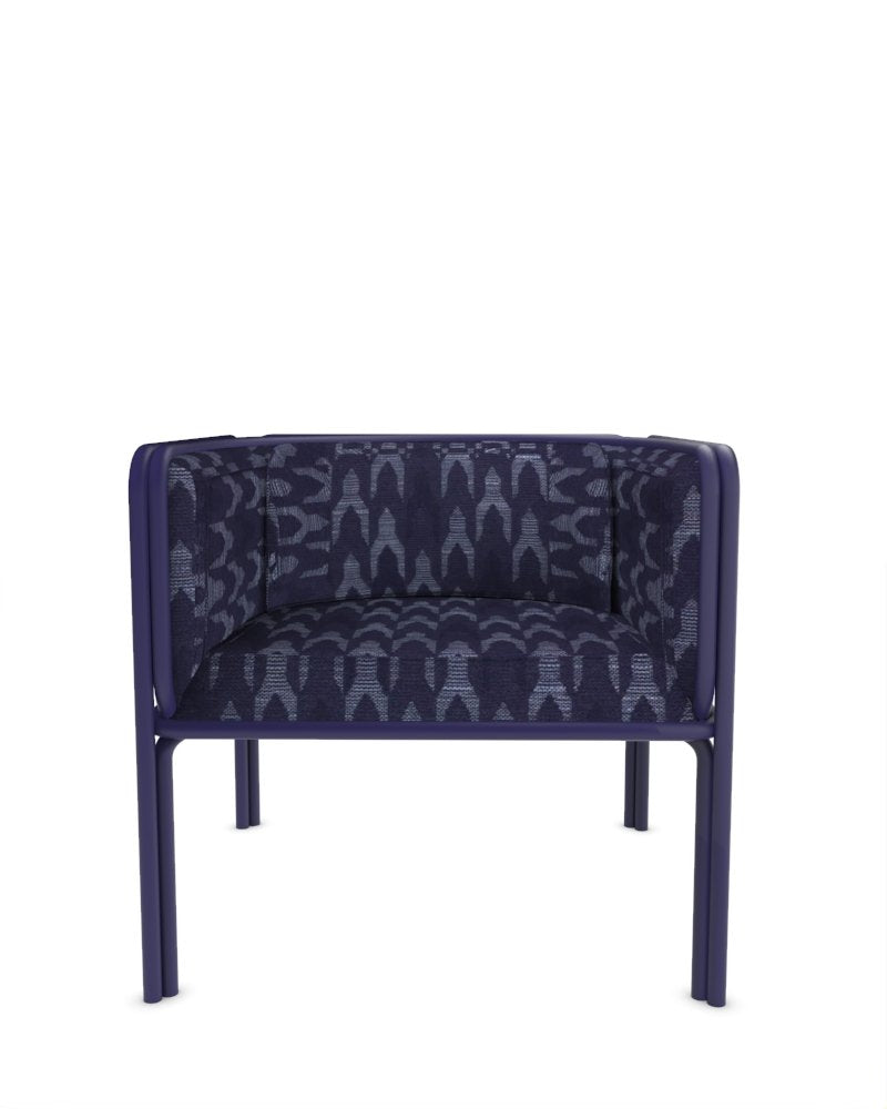 Collector Az1 Armchair Baldac Blue Fabric and Dark Blue Lacquered Metal by Francesco Zonca