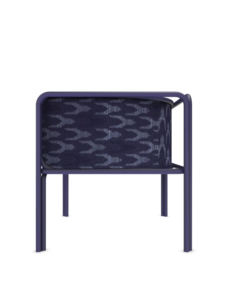 Collector Az1 Armchair Baldac Blue Fabric and Dark Blue Lacquered Metal by Francesco Zonca