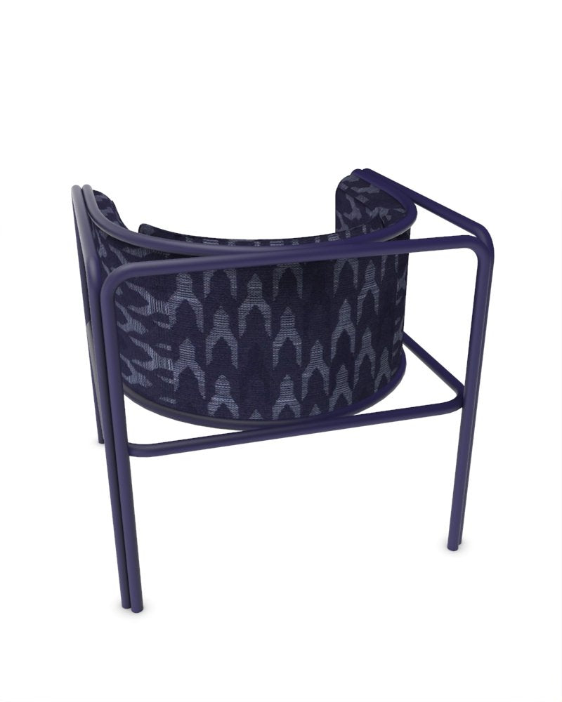 Collector Az1 Armchair Baldac Blue Fabric and Dark Blue Lacquered Metal by Francesco Zonca