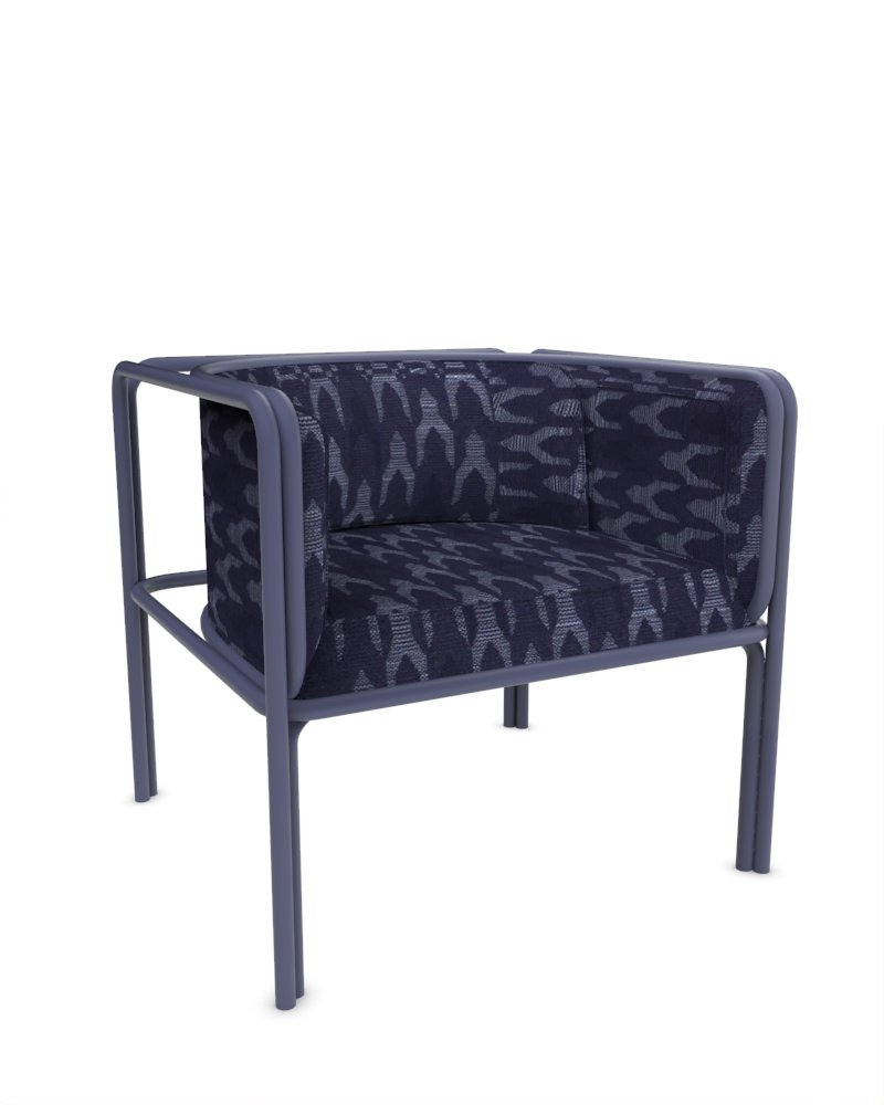 Collector Az1 Armchair Baldac Blue Fabric and Light Blue Lacquered Metal by Francesco Zonca