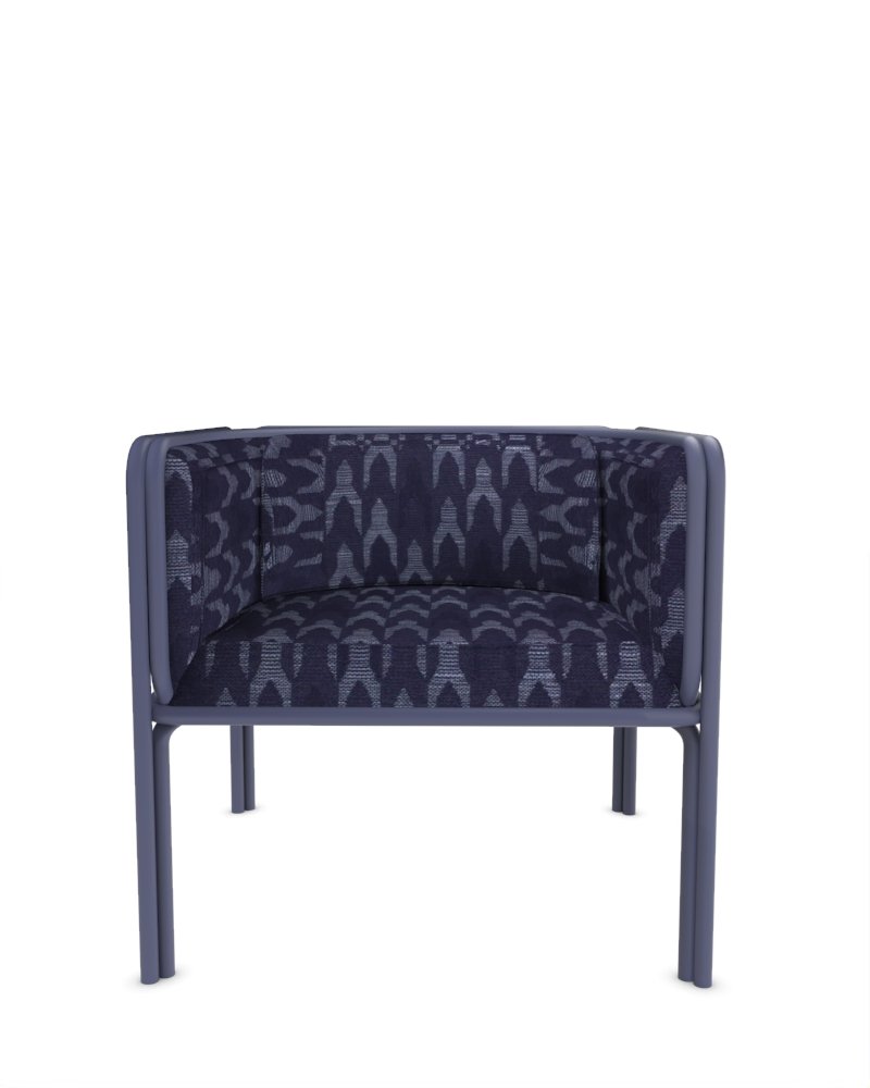 Collector Az1 Armchair Baldac Blue Fabric and Light Blue Lacquered Metal by Francesco Zonca