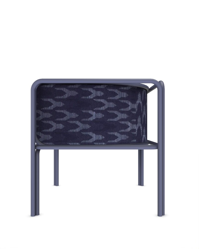 Collector Az1 Armchair Baldac Blue Fabric and Light Blue Lacquered Metal by Francesco Zonca