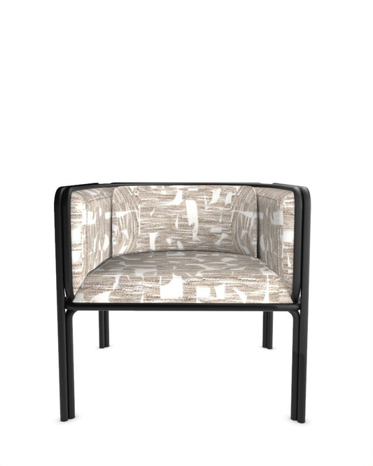 Collector Az1 Armchair Douce Folie Grége Fabric and Black Lacquered Metal by Francesco Zonca