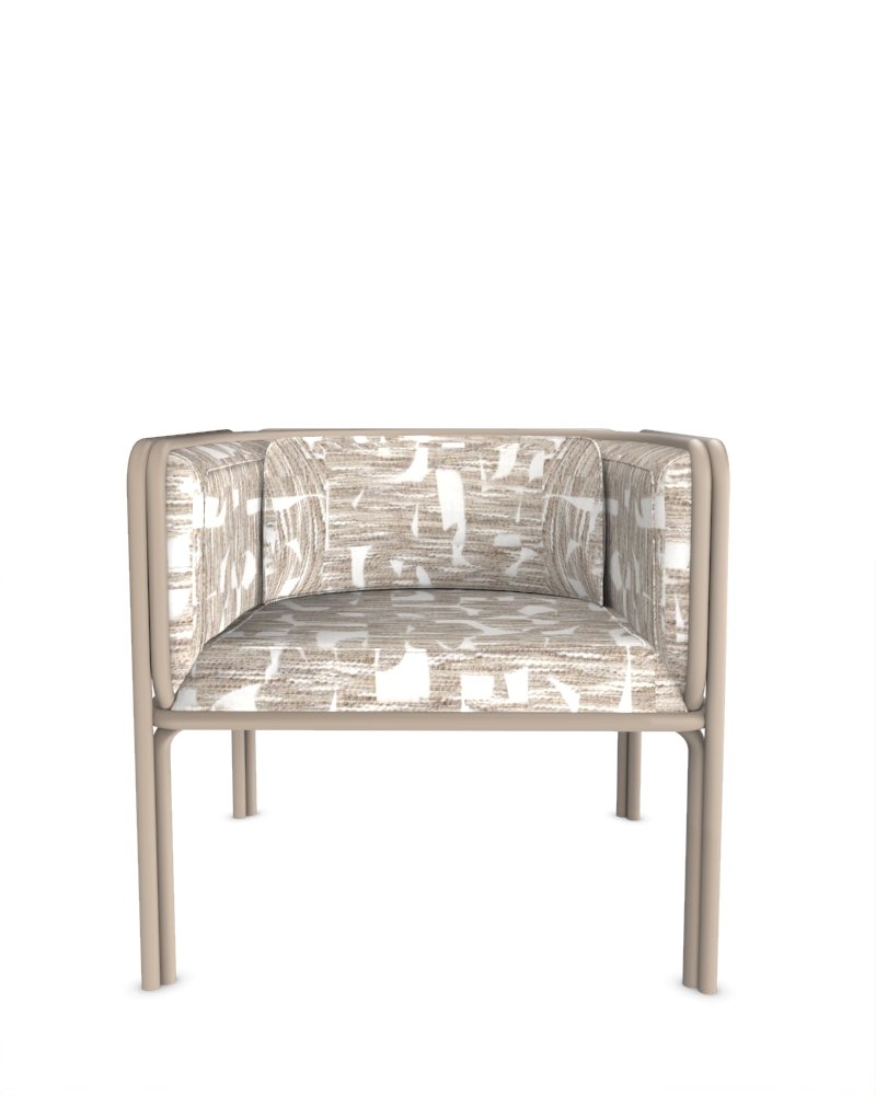 Collector Az1 Armchair Douce Folie Grége Fabric and Light Brown Lacquered Metal by Francesco Zonca