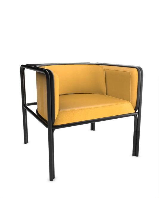 Collector Az1 Armchair Giallo Leather and Black Metal by Francesco Zonca