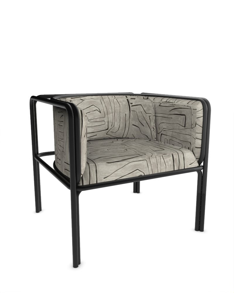 Collector Az1 Armchair Graffito Graphite Fabric and Black Lacquered Metal by Francesco Zonca