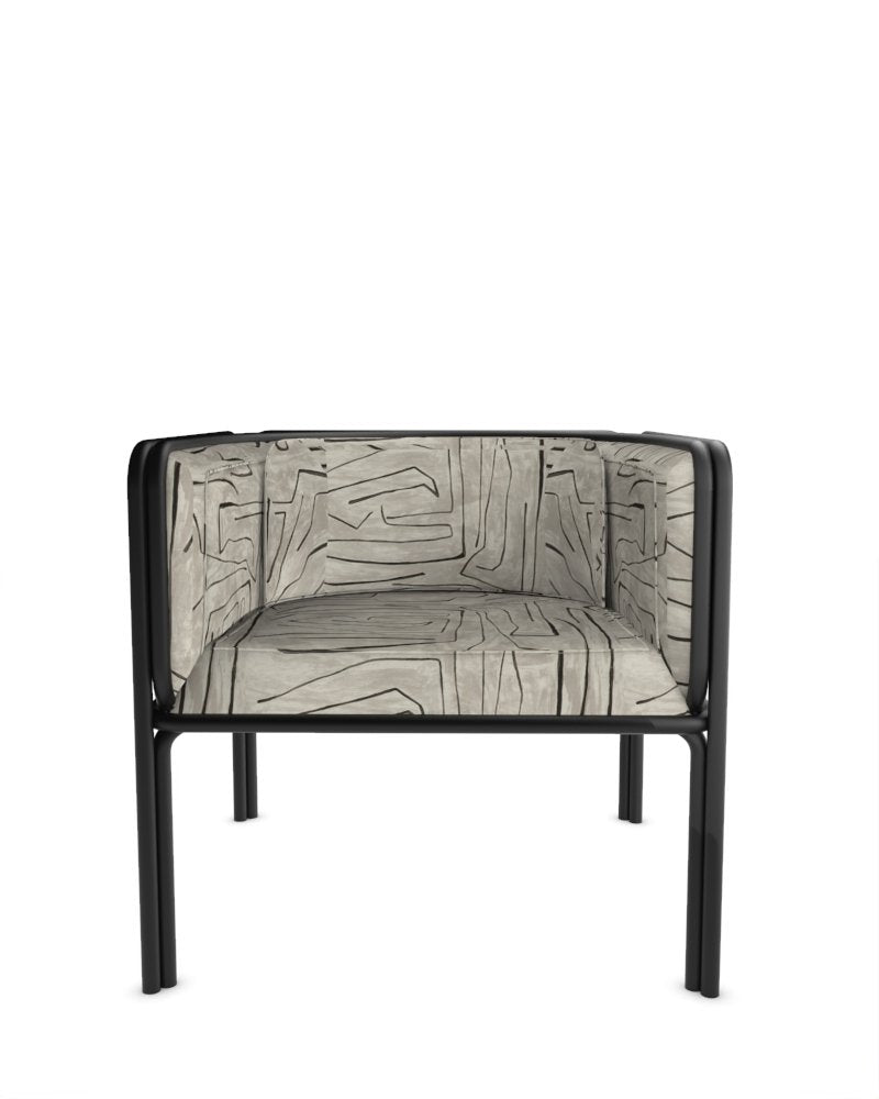 Collector Az1 Armchair Graffito Graphite Fabric and Black Lacquered Metal by Francesco Zonca