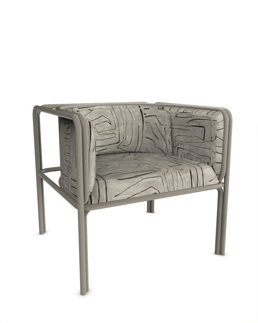 Collector Az1 Armchair Graffito Graphite Fabric and Light Grey Lacquered Metal by Francesco Zonca