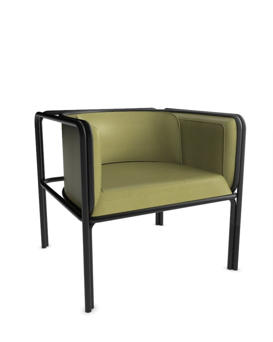 Collector Az1 Armchair Green Leather and Black Metal by Francesco Zonca