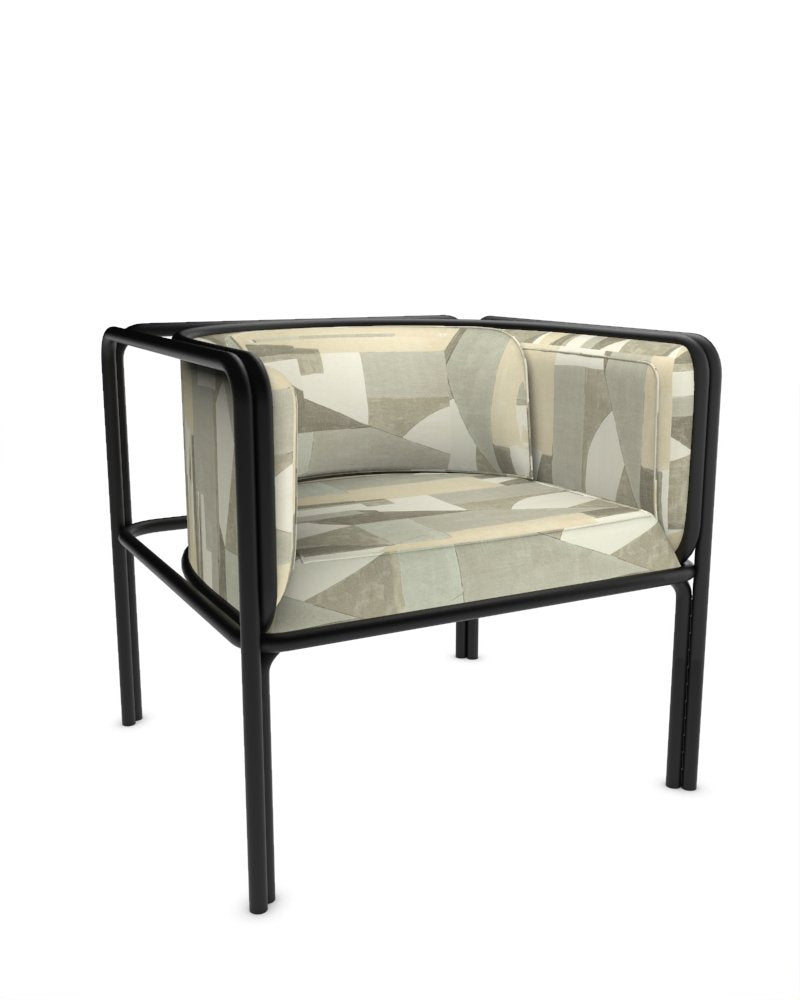 Collector AZ1 Armchair in Alabaster Fabric and Black Lacquered Metal by Francesco Zonca