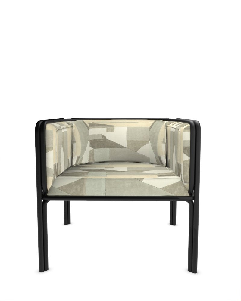 Collector AZ1 Armchair in Alabaster Fabric and Black Lacquered Metal by Francesco Zonca