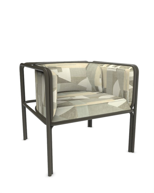 Collector AZ1 Armchair in Alabaster Fabric and Dark Green Lacquered Metal by Francesco Zonca