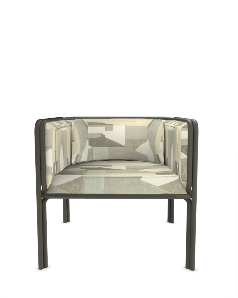 Collector AZ1 Armchair in Alabaster Fabric and Dark Green Lacquered Metal by Francesco Zonca