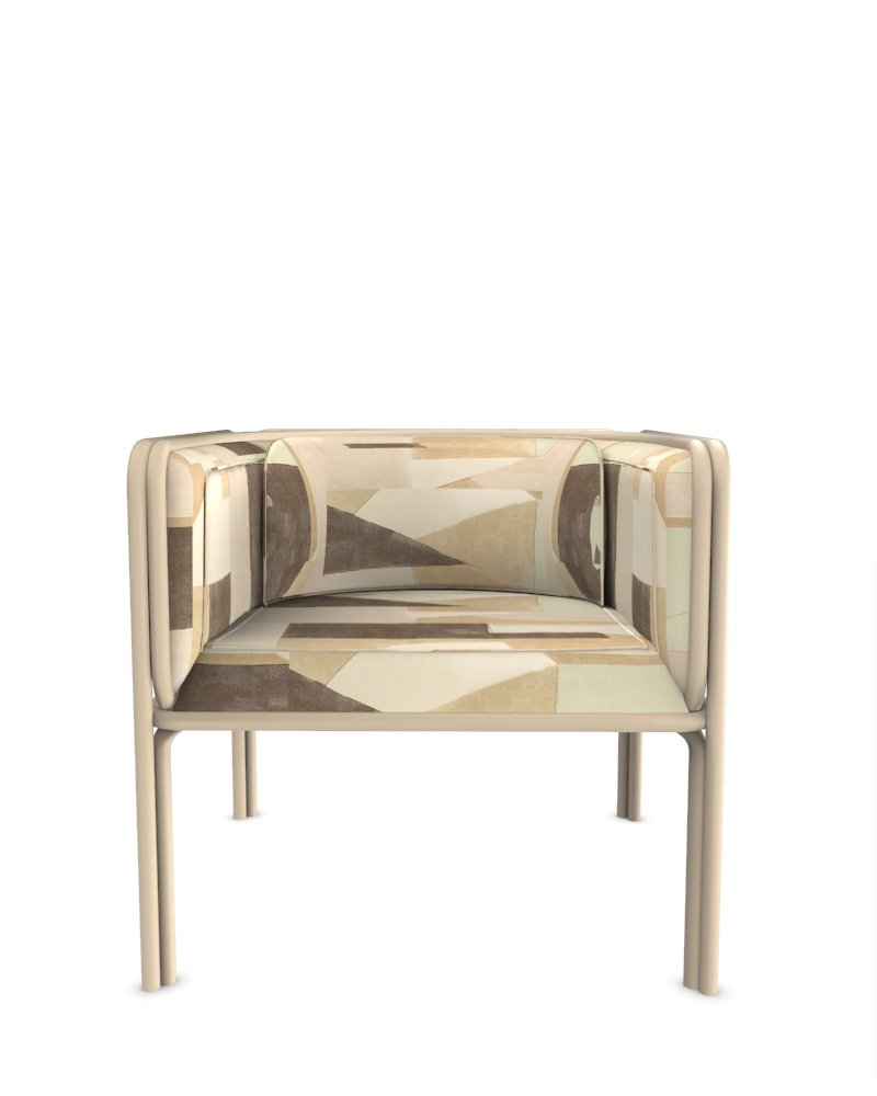 Collector AZ1 Armchair in Silt Fabric and Beige Lacquered Metal by Francesco Zonca