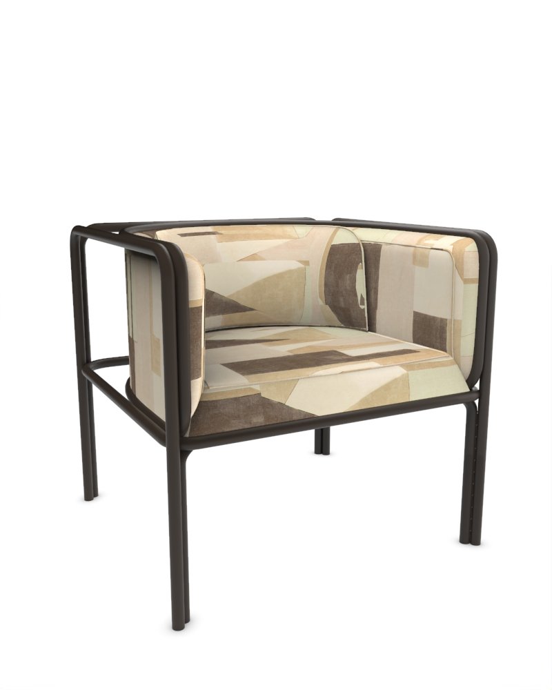 Collector AZ1 Armchair in Silt Fabric and Dark Brown Lacquered Metal by Francesco Zonca