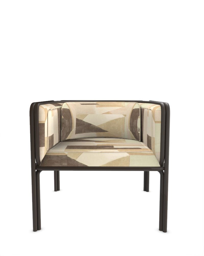 Collector AZ1 Armchair in Silt Fabric and Dark Brown Lacquered Metal by Francesco Zonca