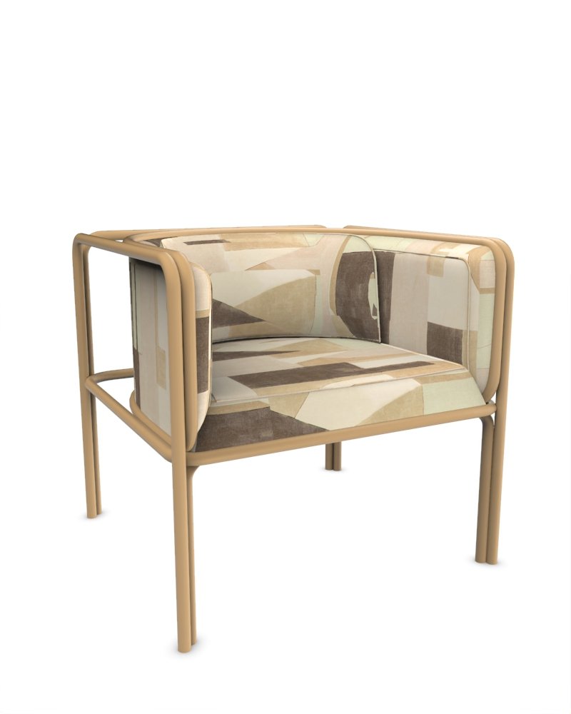 Collector AZ1 Armchair in Silt Fabric and Light Brown Lacquered Metal by Francesco Zonca