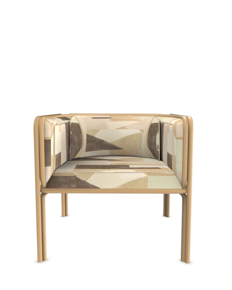 Collector AZ1 Armchair in Silt Fabric and Light Brown Lacquered Metal by Francesco Zonca