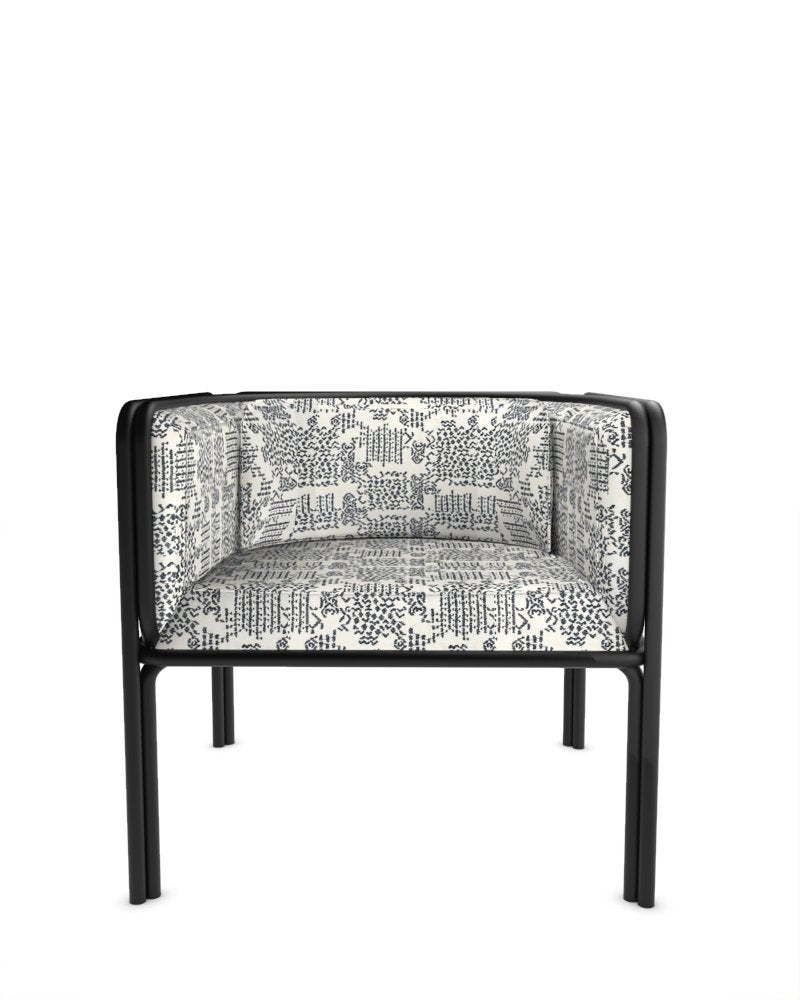 Collector Az1 Armchair Kolymbetra Blue Fabric and Black Lacquered Metal by Francesco Zonca