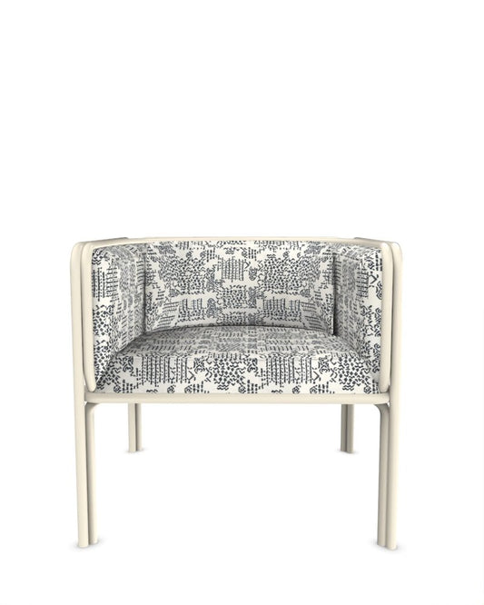 Collector Az1 Armchair Kolymbetra Blue Fabric and White Lacquered Metal by Francesco Zonca