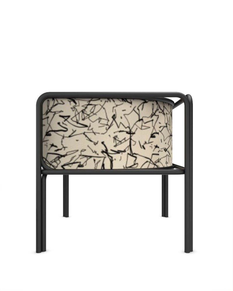 Collector Az1 Armchair Scribble Monochrome Fabric and Black Lacquered Metal by Francesco Zonca