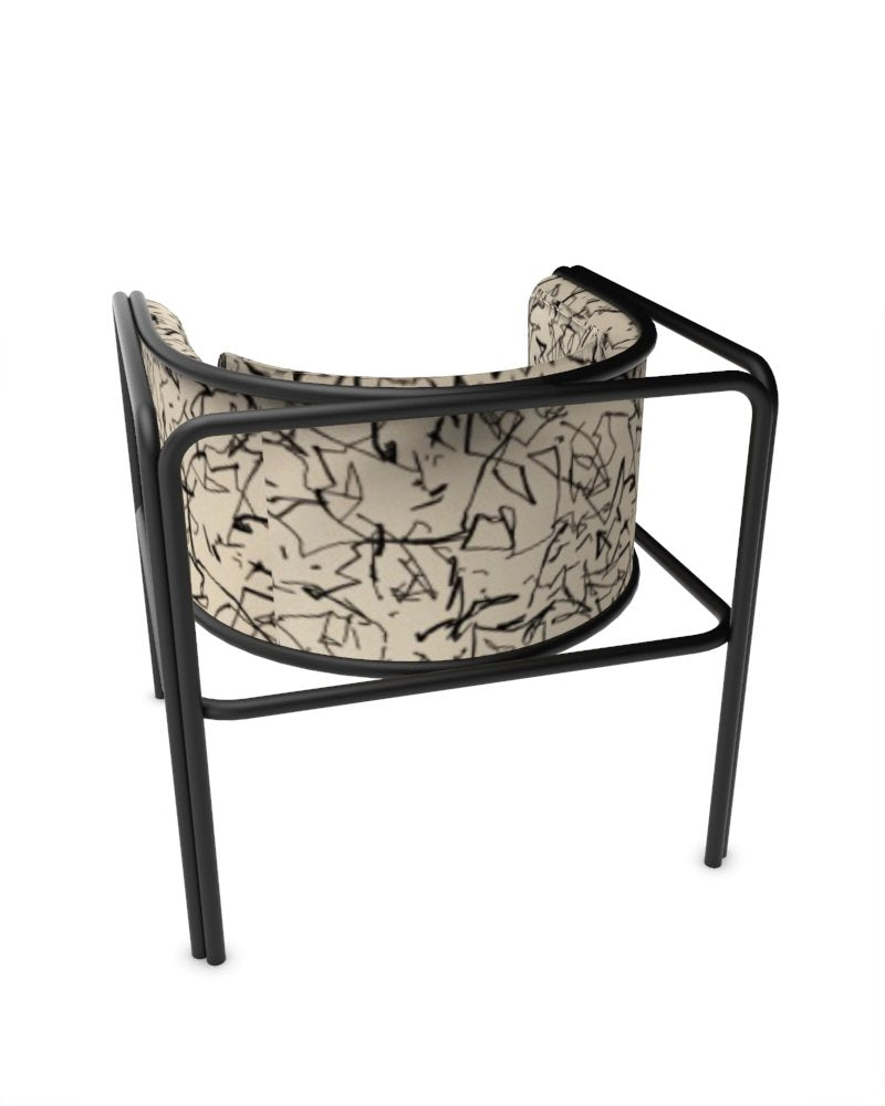 Collector Az1 Armchair Scribble Monochrome Fabric and Black Lacquered Metal by Francesco Zonca