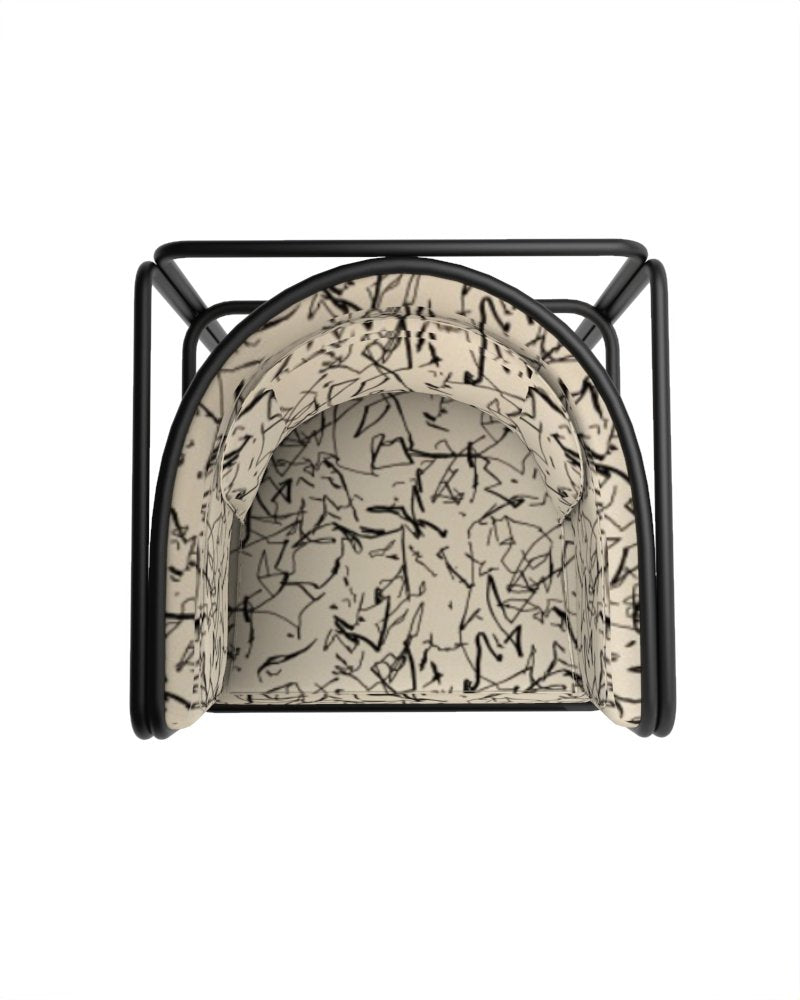 Collector Az1 Armchair Scribble Monochrome Fabric and Black Lacquered Metal by Francesco Zonca