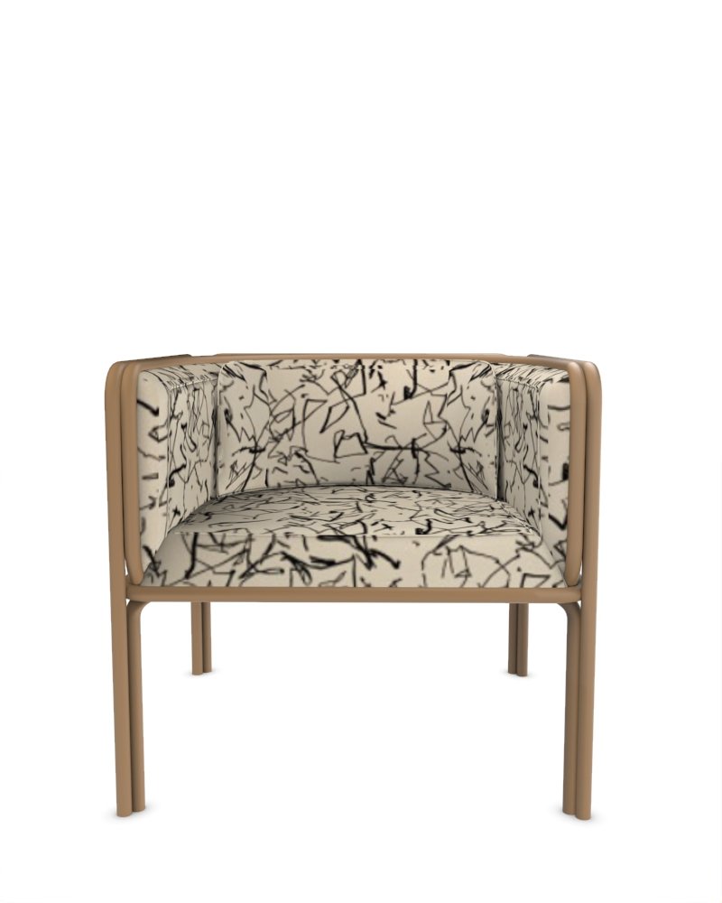 Collector Az1 Armchair Scribble Monochrome Fabric and Brown Lacquered Metal by Francesco Zonca