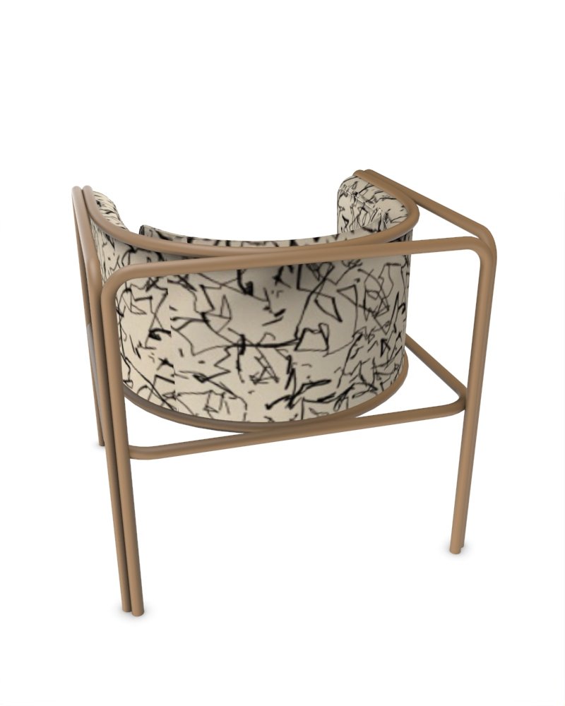 Collector Az1 Armchair Scribble Monochrome Fabric and Brown Lacquered Metal by Francesco Zonca