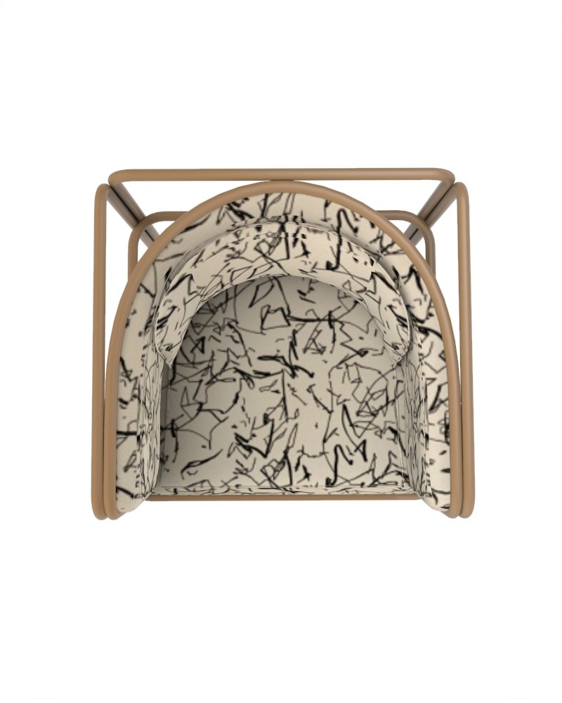 Collector Az1 Armchair Scribble Monochrome Fabric and Brown Lacquered Metal by Francesco Zonca