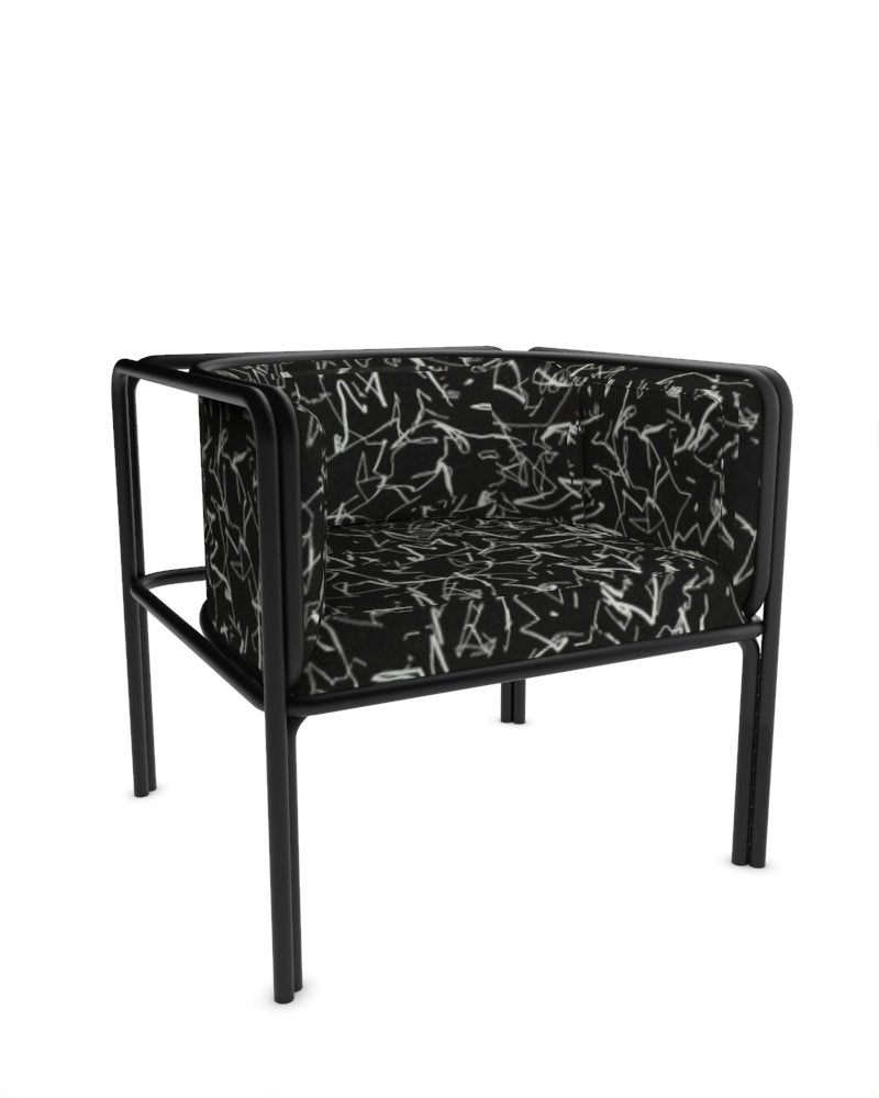 Collector Az1 Armchair Scribble Noir Fabric and Black Lacquered Metal by Francesco Zonca