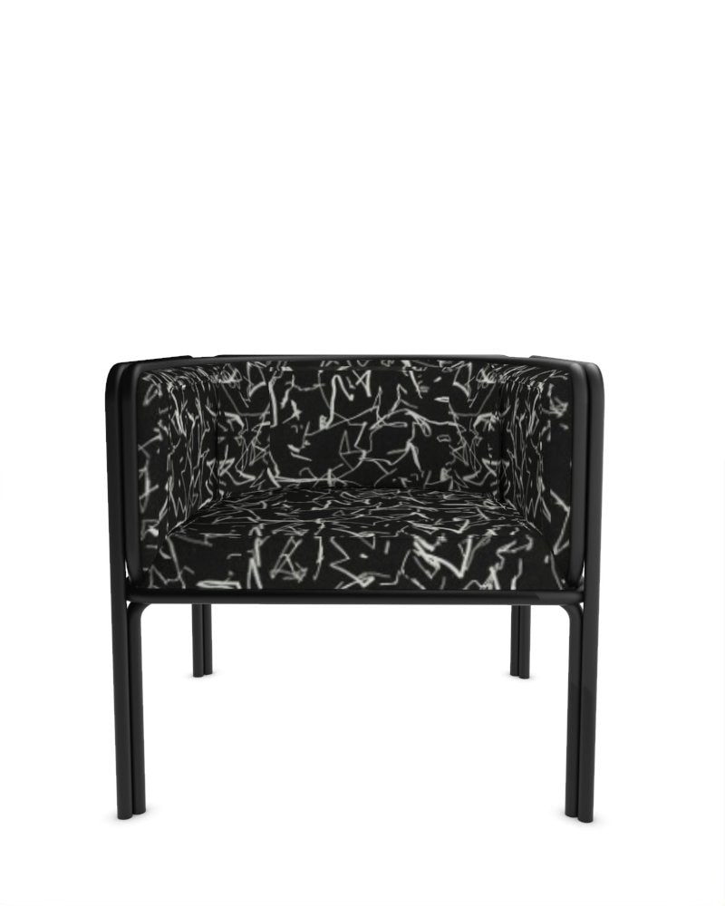 Collector Az1 Armchair Scribble Noir Fabric and Black Lacquered Metal by Francesco Zonca