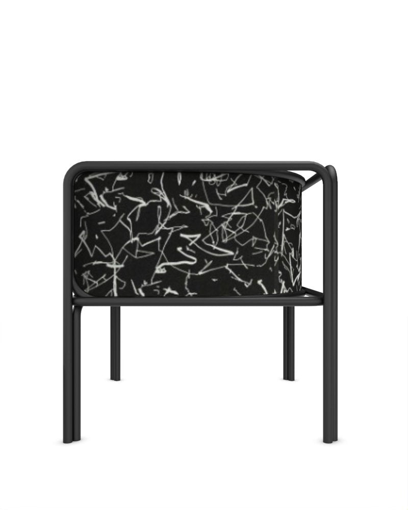 Collector Az1 Armchair Scribble Noir Fabric and Black Lacquered Metal by Francesco Zonca