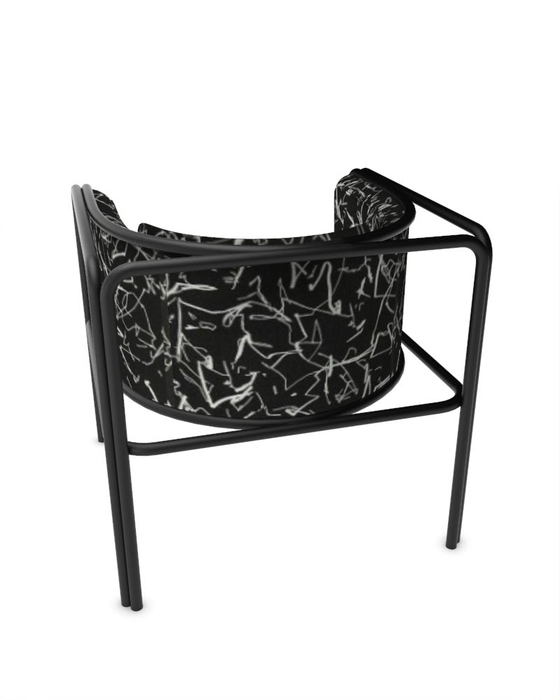 Collector Az1 Armchair Scribble Noir Fabric and Black Lacquered Metal by Francesco Zonca