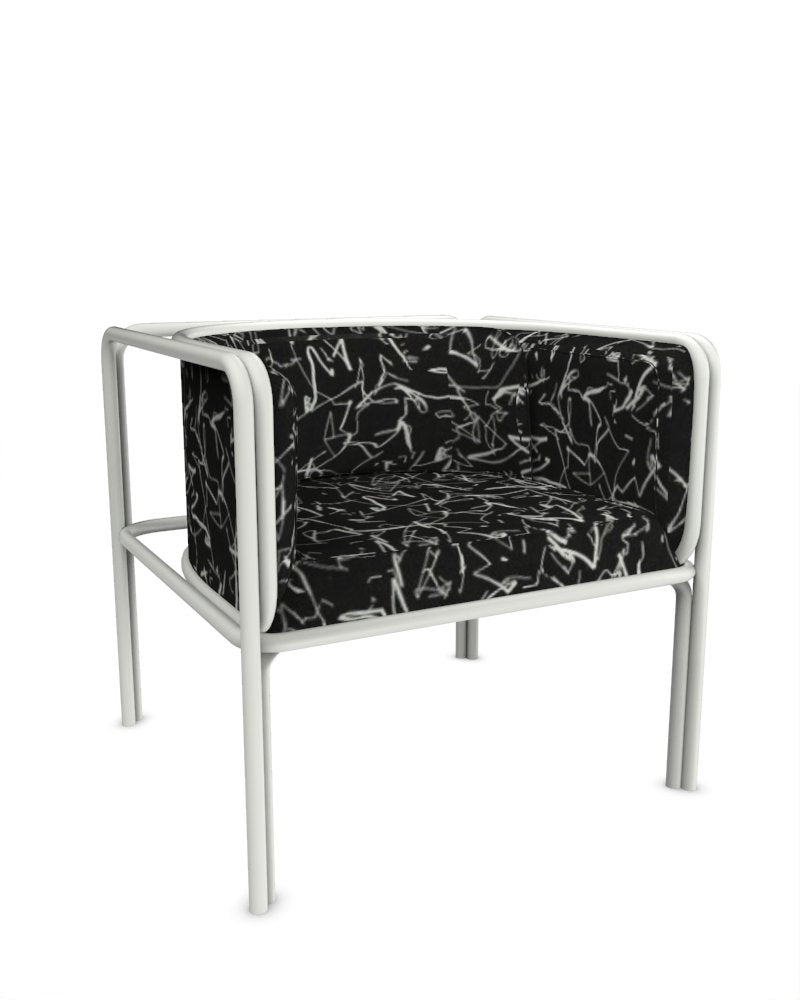 Collector Az1 Armchair Scribble Noir Fabric and White Lacquered Metal by Francesco Zonca