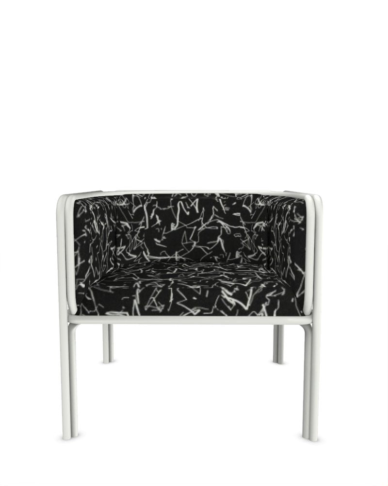 Collector Az1 Armchair Scribble Noir Fabric and White Lacquered Metal by Francesco Zonca