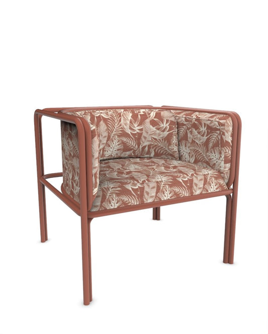 Collector Az1 Armchair Yucca Terracotta Fabric and Red Lacquered Metal by Francesco Zonca