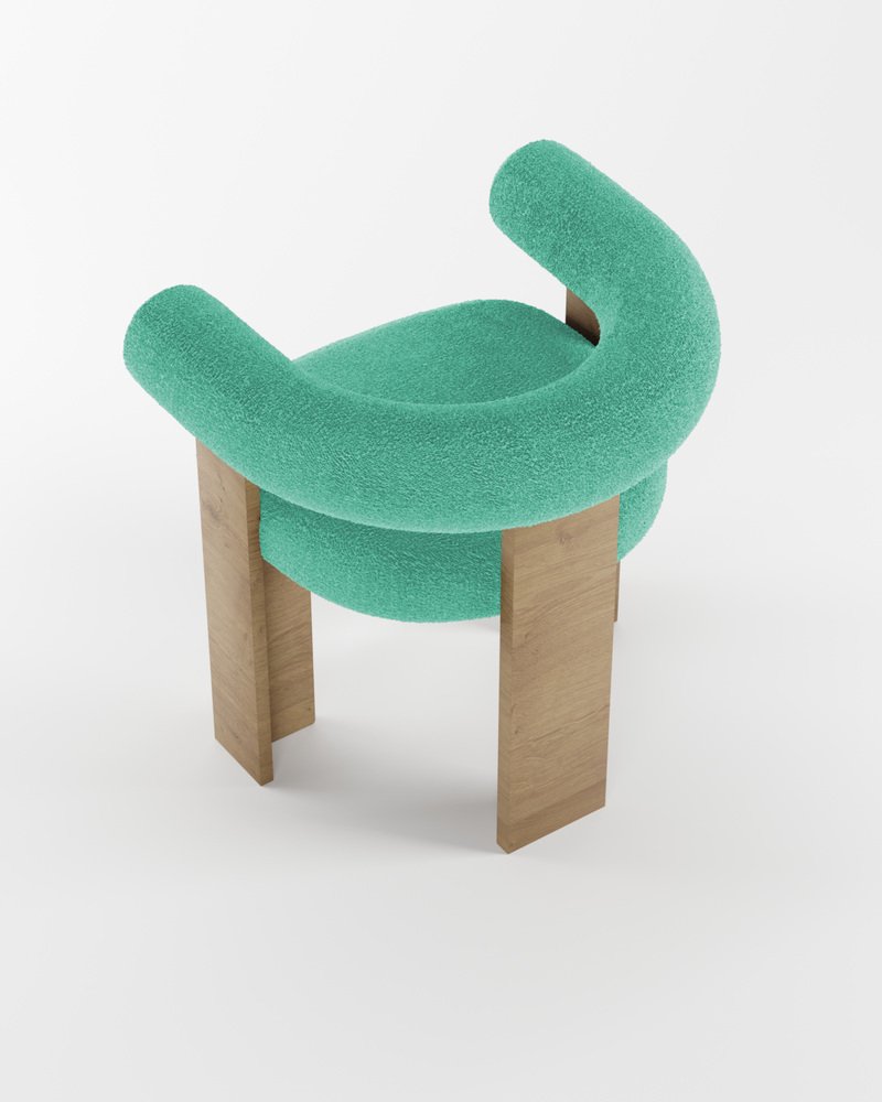 Collector Modern Cassette Chair in Bouclé Teal Fabric by Alter Ego