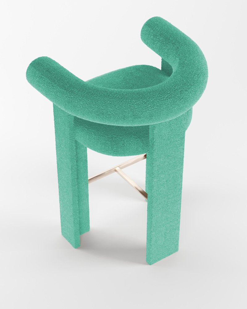 Collector Modern Fully Upholstered Cassette Bar Chair in Bouclé Teal by Alter Ego