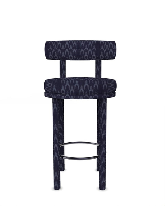 Collector Modern Moca Bar Stool in Baldac Blue Fabric by Studio Rig