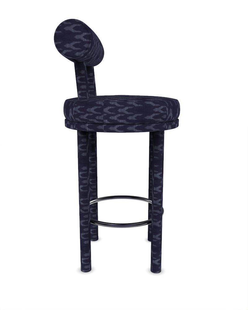 Collector Modern Moca Bar Stool in Baldac Blue Fabric by Studio Rig