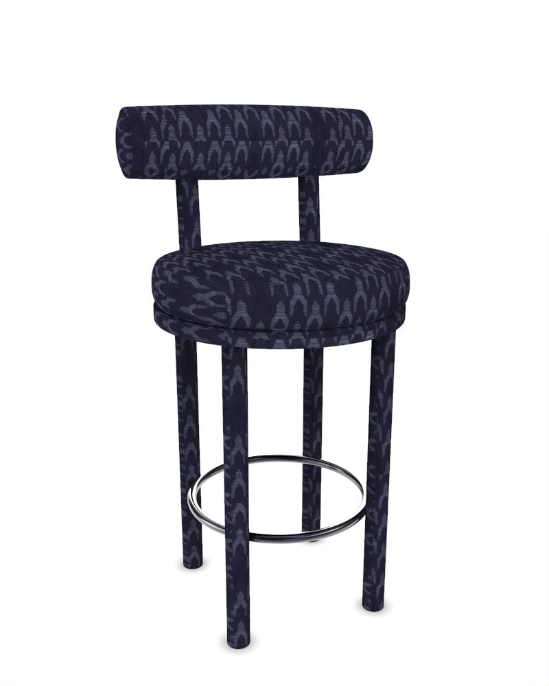 Collector Modern Moca Bar Stool in Baldac Blue Fabric by Studio Rig