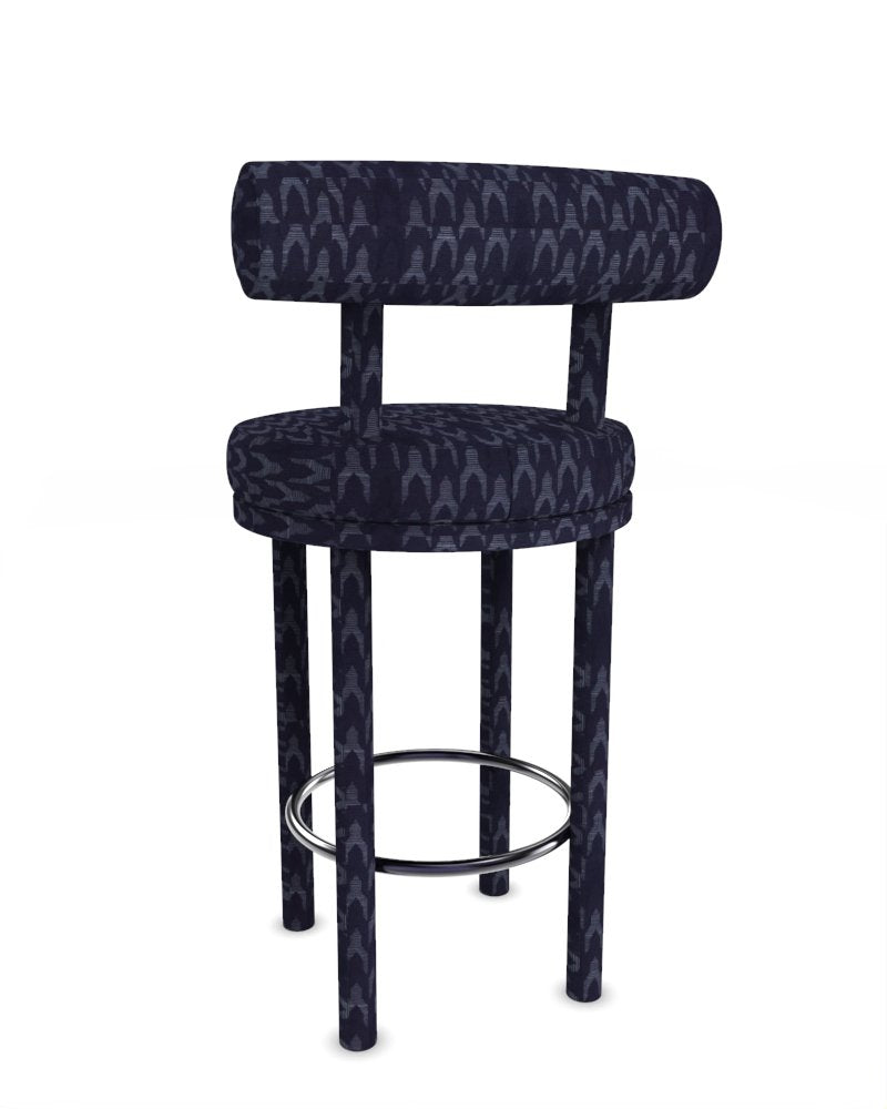 Collector Modern Moca Bar Stool in Baldac Blue Fabric by Studio Rig